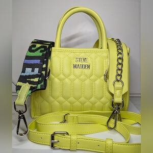 Steve Madden Neon Yellow Quilted Crossbody Bag, Wallet, Coin Purse, Card Holder